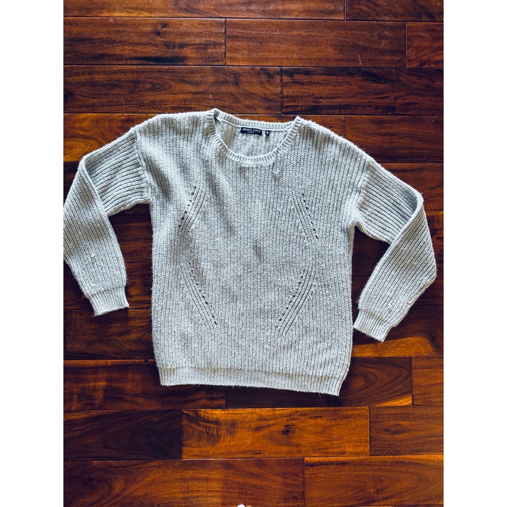 Brave Soul Sweater‎ Womens Small Gray Chunky Knit Pointelle Pullover Crewneck